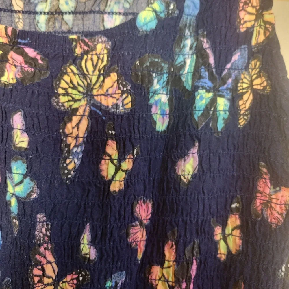 Justice Butterfly Maxi Dress Girls L 12/14 Navy Blue Excellent Tiered Smocked
